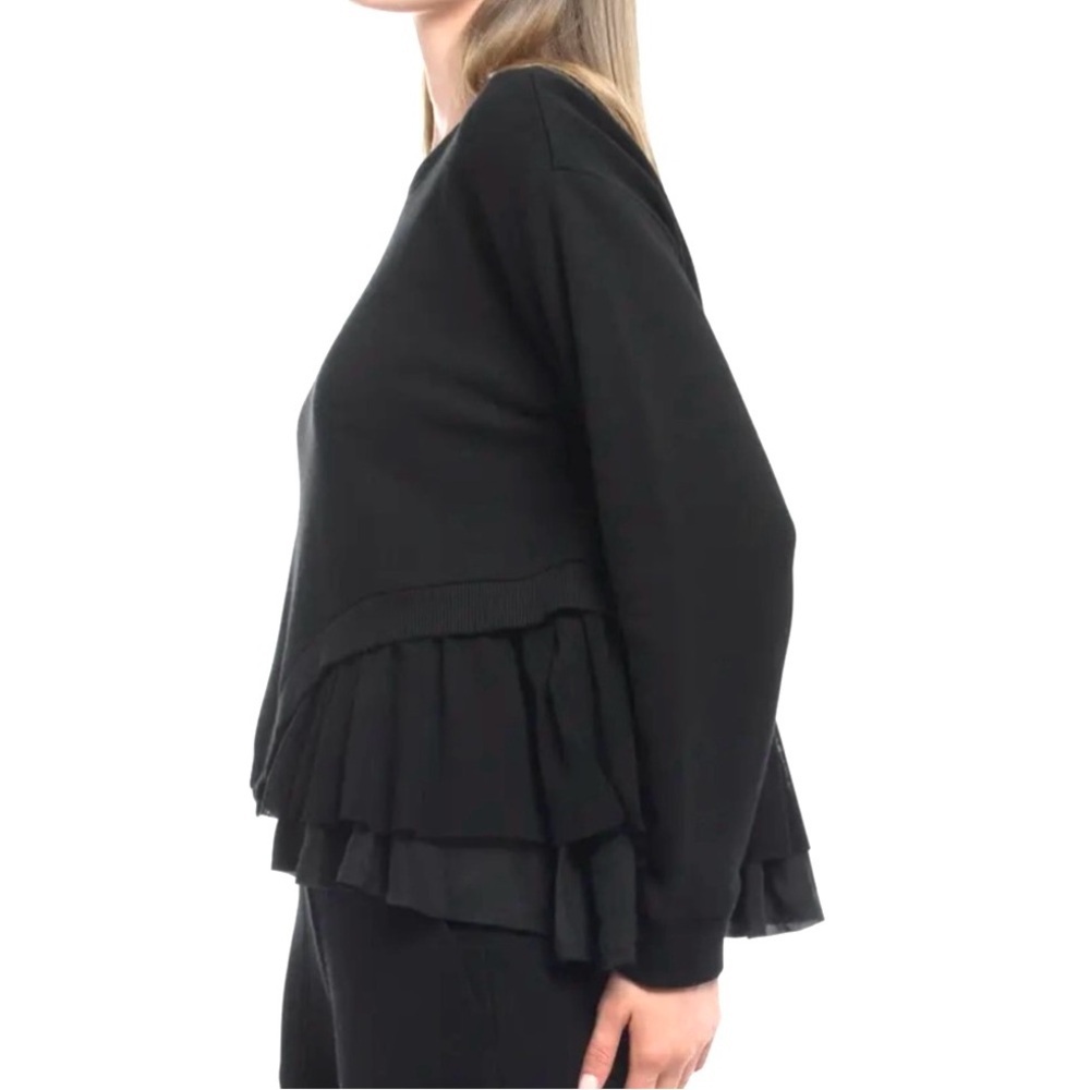 Wilt Round Neck Mix Media Sweatshirt Black Womens S Tiered Cotton Silk Casual